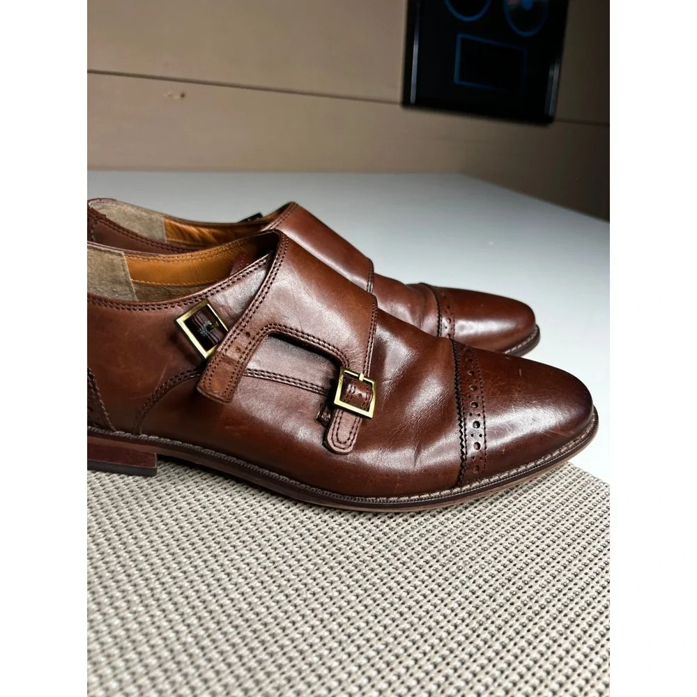 Florsheim Mens 9.5D Double Monk Strap Shoes Brown Leather Cap‎ Toe Brogue 11590